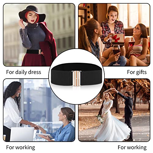 Retro Elastic Wide Waist Belt with Flat Buckle