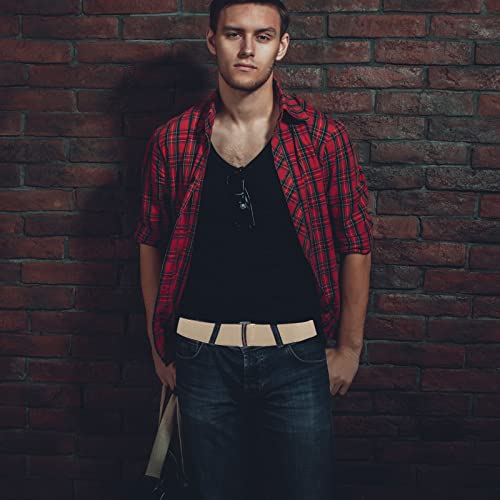 BLMHTWO 2PCS Invisible Elastic Belt, Adjustable No Show Belts No Buckle Women Belt Elastic Stretch Belt with Flat Metal Buckle Waist Belt for Women Jeans Pants Dresses(Black, Khaki)