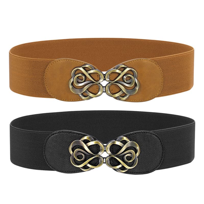 WERFORU Set of 2 Vintage Stretchy Wide Dress Belts