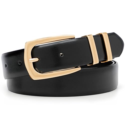 Vintage Black Leather Women's Belts with Gold Buckle