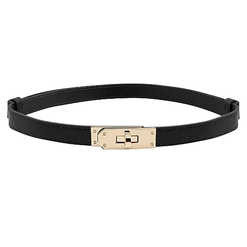 CheeryMagic Women's Skinny Leather Belt - Black
