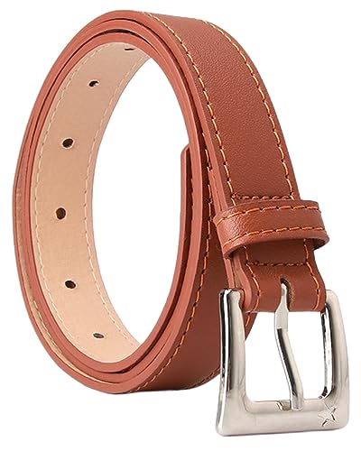 Gold Buckle Women's Skinny Leather Belt for Dress