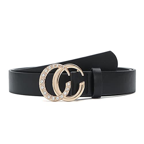 XPOOP Women's Vintage Black Leather Double O-Ring Belt