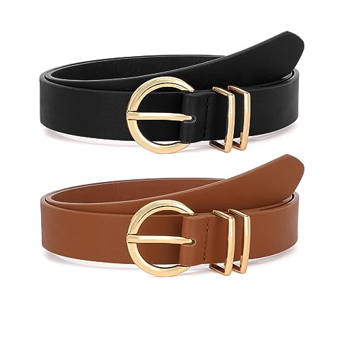 Vintage Metal Buckle Leather Belts - 2-Pack