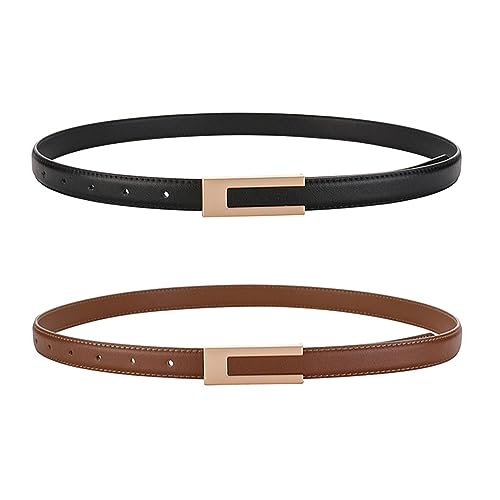 KEYRI 2 Pack Adjustable Leather Belts - Retro Vintage Style