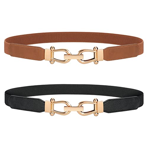 Vintage Retro Stretchy Women's Elastic Skinny Belt - 2 Pack