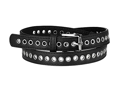 Vintage/Retro Black Leather Belt with Metal Pin Buckle