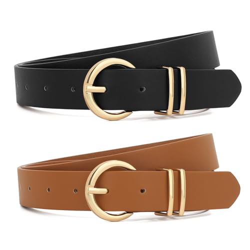 Classic Chic: Women's Leather Waist Belts with Gold Buckle