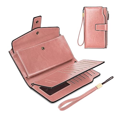 Pink Leather Clutch with RFID Blocking