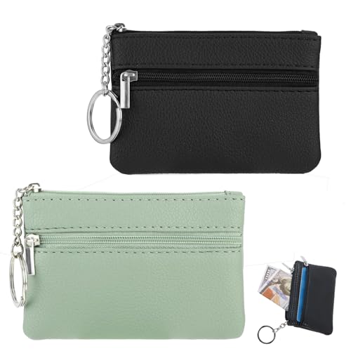 Vintage Leather Coin Purse with Key Ring