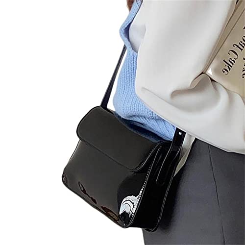 Retro Patent Shoulder Bag: Small Square Black Handbag