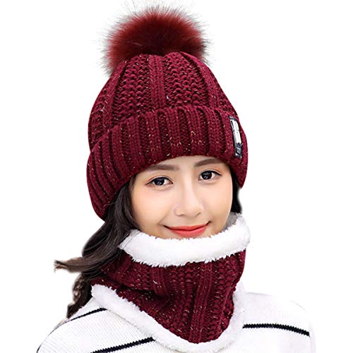 Vintage Pom Pom Knitted Beanie Hat (Red Wine)