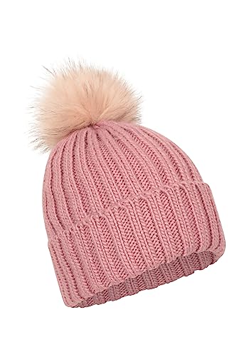 Vintage Pom Beanie: Lisbon Fur Lined, Breathable - Pale Pink
