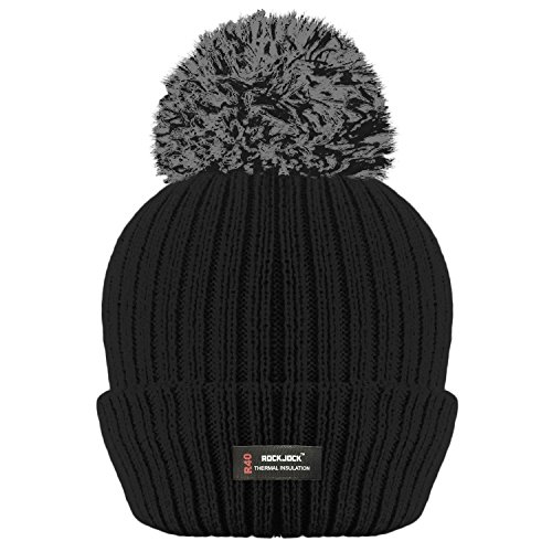 Black Ribbed Beanie with POM POM & Advanced Insulation