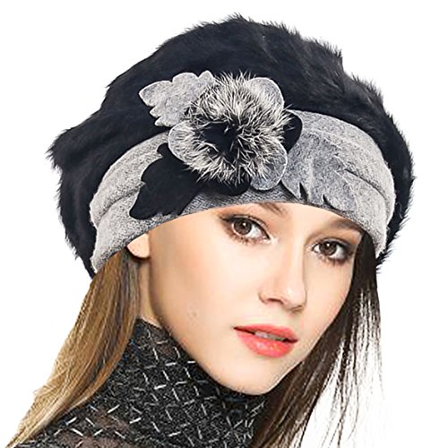 Black Wool Beret Knit Beanie Winter Hat