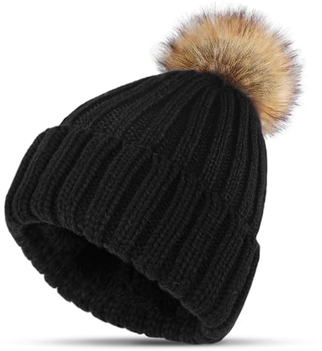 Cozy Vintage Knitted Pom Pom Beanie for Women
