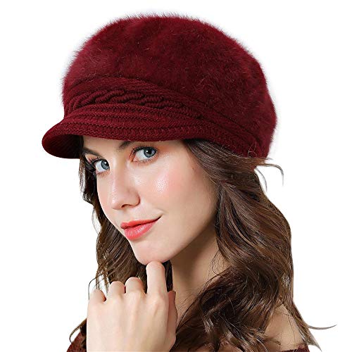 Retro Red Knit Baker Boy Hat for Women