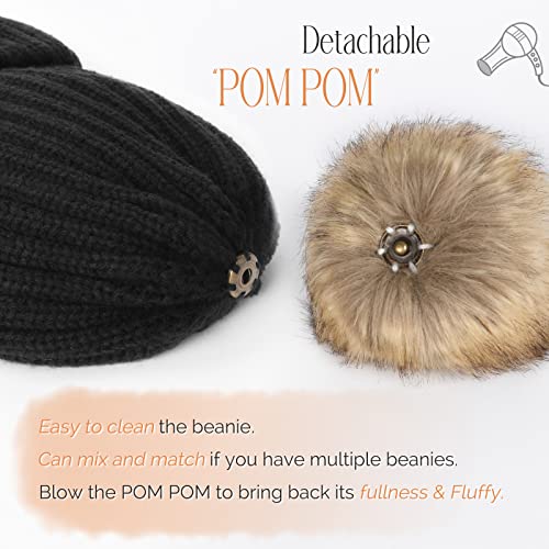 FURTALK Double Layer Fleece Beanie Hat with Pom Pom