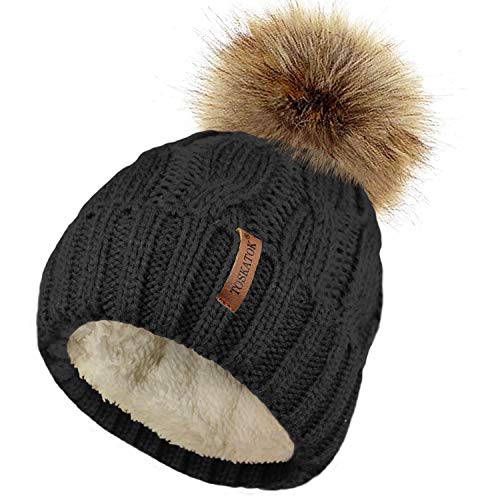 Cosy Cable Knit Hat with Detachable Fur Pompom