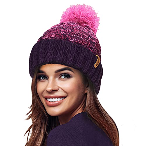 Purple/Pink Ombre Teddy Fleece Lined Beanie Hat