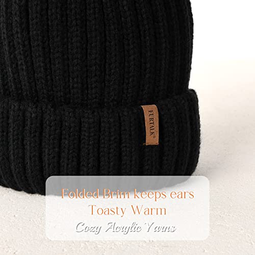 FURTALK Double Layer Fleece Beanie Hat with Pom Pom