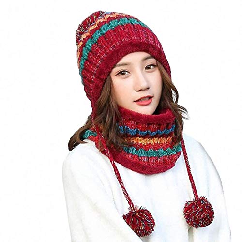 Vintage Red Knitted Hat Scarf Set