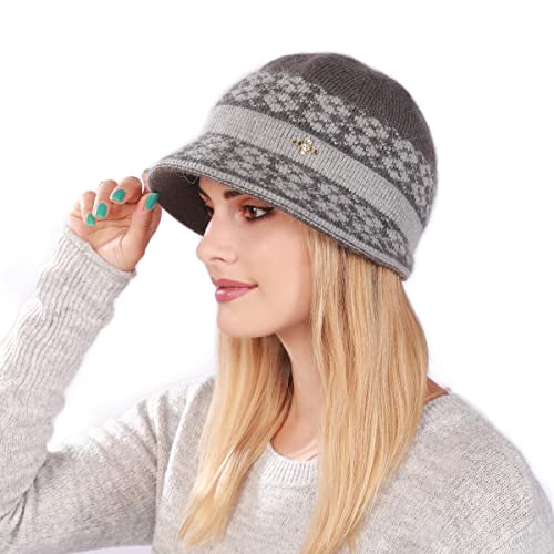 Gray Vintage Winter Fleece-Lined Women's Bonnet Hat