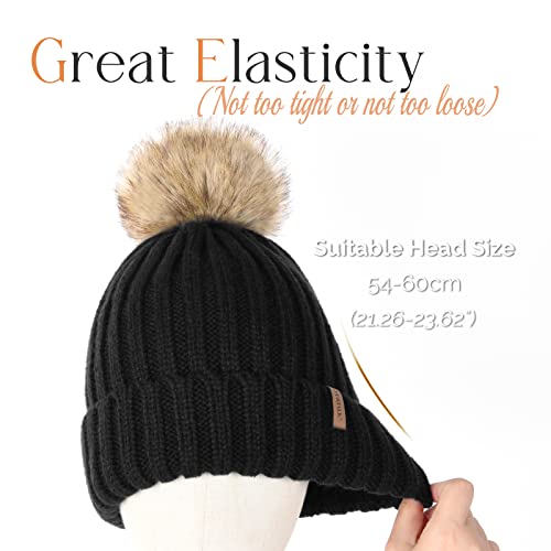 FURTALK Double Layer Fleece Beanie Hat with Pom Pom