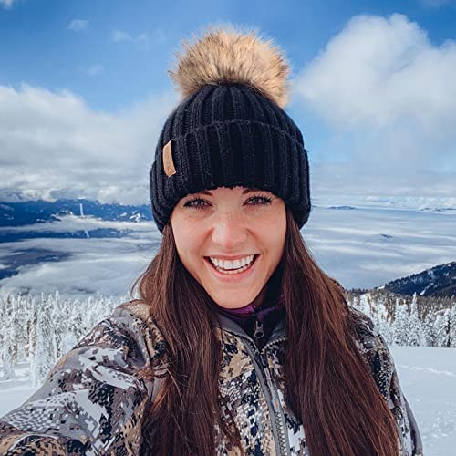 FURTALK Double Layer Fleece Beanie Hat with Pom Pom