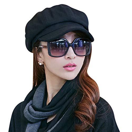 Women's Black Baker Boy Cap - Vintage Style