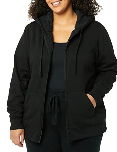 Amazon Essentials Women's Sherpa-Lined Fleece Full-Zip Hooded Jacket (Available in Plus Sizes), Black, L