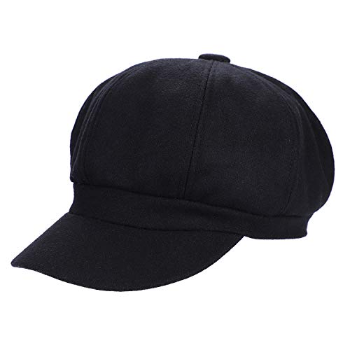 Women's Black Baker Boy Cap - Vintage Style
