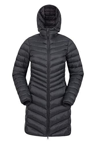 Mountain Warehouse Florence Womens Winter Long Padded Jacket - Water Resistant Rain Coat, Lightweight Ladies Jacket, Warm, 30C Heat Rating - for Outdoors, Walking Jet Black 14