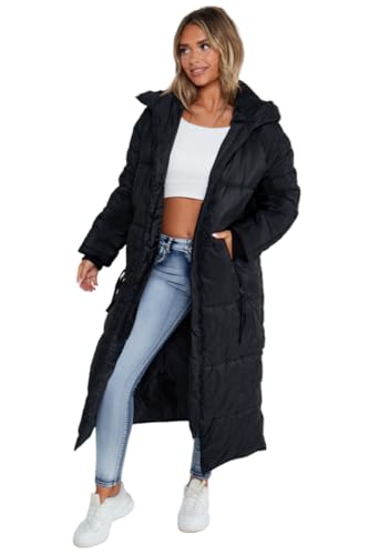 janisramone Womens Hooded Maxi Long Coat Ladies Puffer Padded Body Warmer Quilted Winter Longline Jacket
