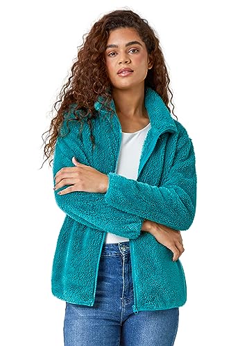 Roman Originals Soft Sherpa Fleece Jacket For Women UK - Ladies Autumn Everyday Winter Holiday Pull-On Comfy Soft Vacation Work Teddy Coat - Jade - Size S