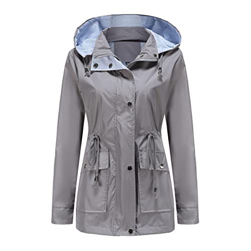 Stylish Grey Hooded Rainproof Jacket for Women