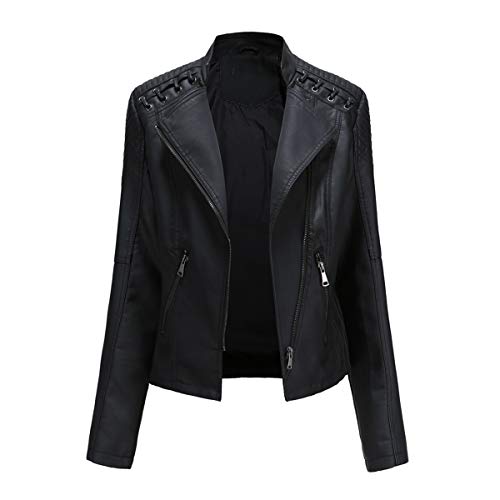 YYNUDA Women's Stylish Faux Leather Jacket Zip Up Moto Biker Classic Short Jacket Coat Black XXL