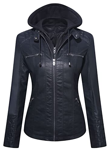 Women's Hooded Faux Leather Biker Coat