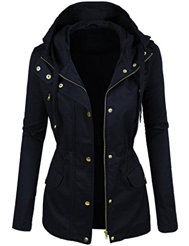 PRIME Ladies Parka Jacket Women Summer Light Weight Cotton Casual Trench Coat PK-02 (2NAVY, 10 / Medium)