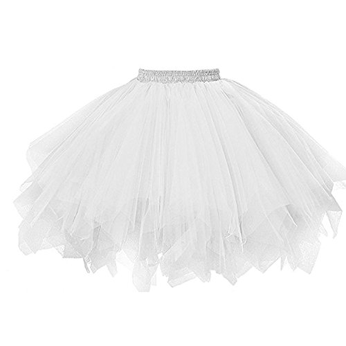 Women Tutu Skirt Pleated Retro Vintage Ballet Bubble Dance Skirt Puffy Petticoat Ruffled Tulle Layered Frilly Skirt Tiered Underskirt Cosplay Princess Skirts for Party White