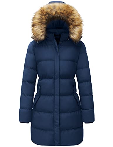 WenVen Women's Vintage Navy Quilted Long Coat