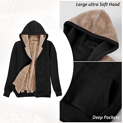 Voqeen Womens Plain Hoodie Winter Warm Sherpa Lined Zip Up Hooded Sweatshirt Jacket Coat Cosy Soft Fleece Blanket with Pocket