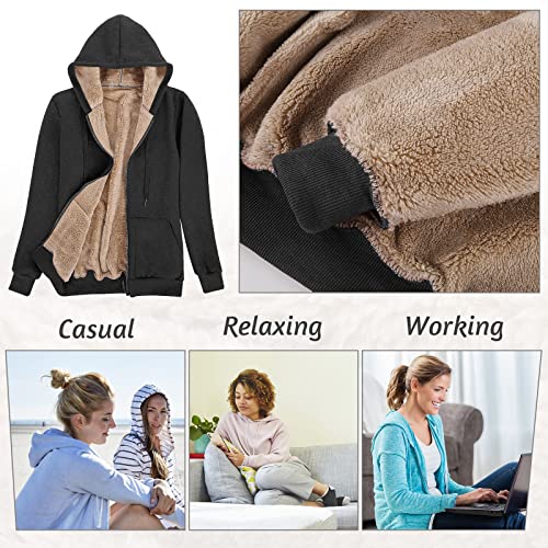 Voqeen Womens Plain Hoodie Winter Warm Sherpa Lined Zip Up Hooded Sweatshirt Jacket Coat Cosy Soft Fleece Blanket with Pocket