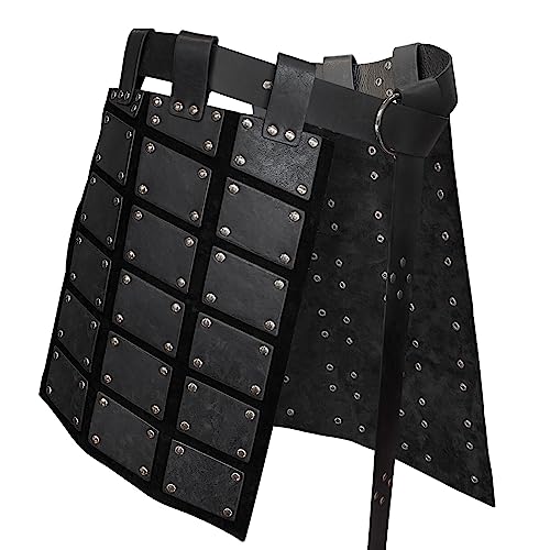 HiiFeuer Medieval Faux Leather Thigh Armor, Retro Double Sides Waist Armor with Belt, Mercenary&Knights Skirt Armor (Black A)