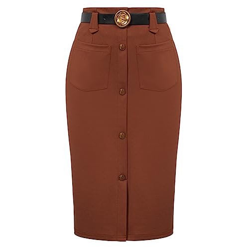 Elegant Retro Brown Pencil Skirt for Christmas Party