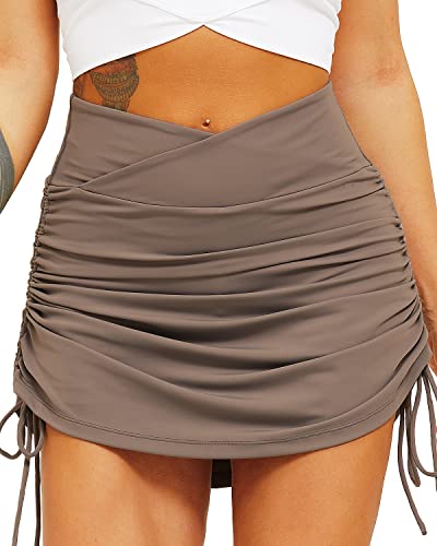 Vintage Pleated Tennis Skirt with Shorts - Brown S