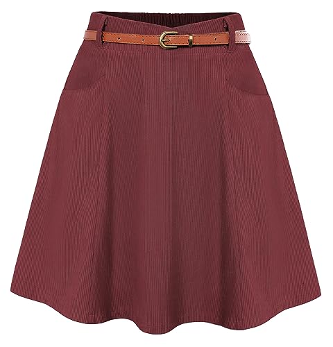 Belle Poque Wine Corduroy A-Line Mini Skirt
