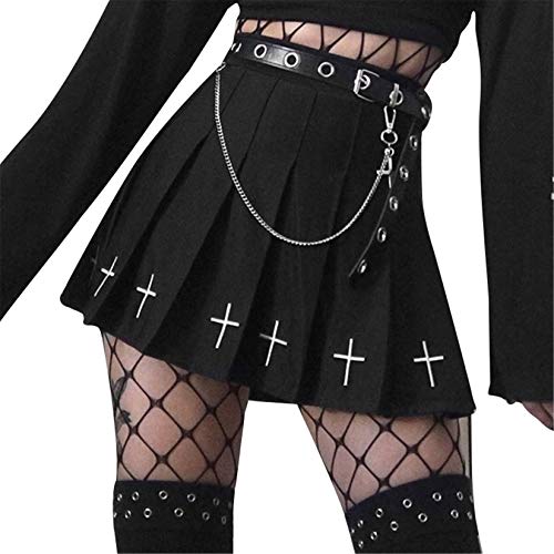 Black Cross Print High Waist A-line Mini Skirt