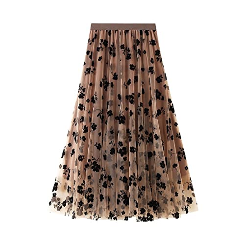 Floral Tutu Midi Skirt in Brown
