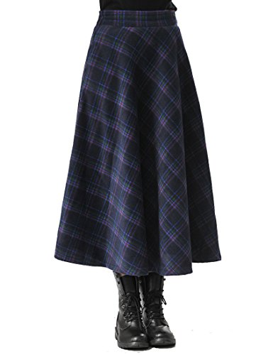 Vintage Retro Plaid Woolen Long Skirt for Women